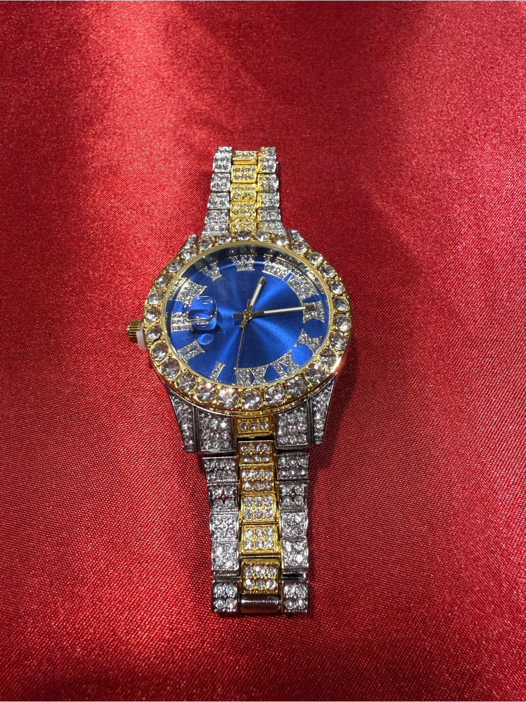 Blue Dial Gold Silver Crystal Womens Mens Watch Blue Dial Gold Silver Crystal Womens Mens Watch
